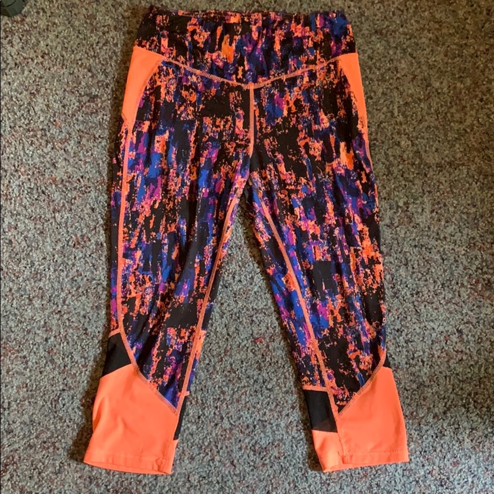 workout leggings with mesh bottoms.